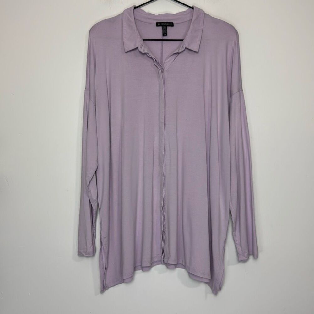 Eileen Fisher Lilac Jersey Button Down Top L